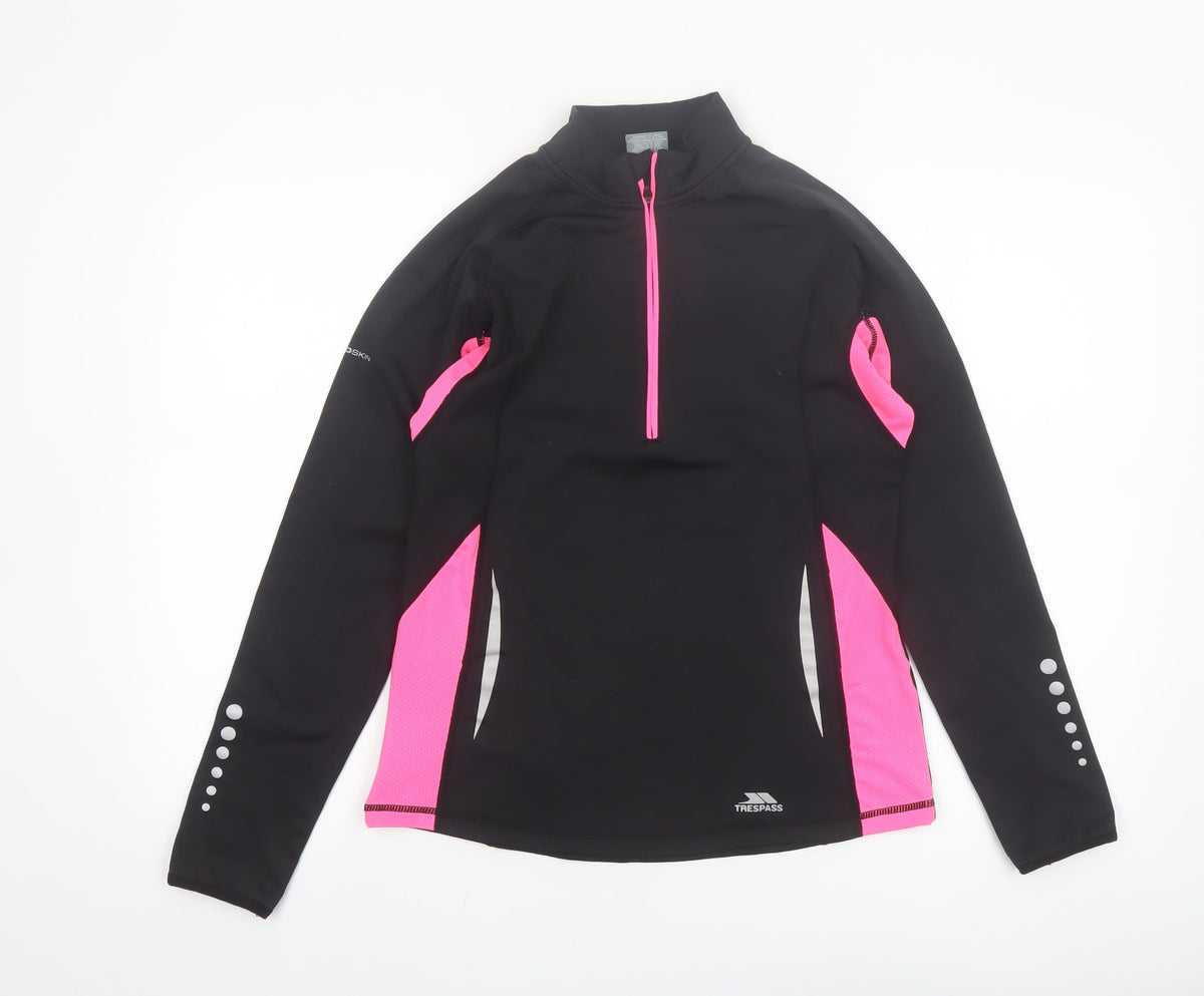 Trespass Womens Black Pink 1/4 Zip Long Sleeve Active Pullover UK 12
