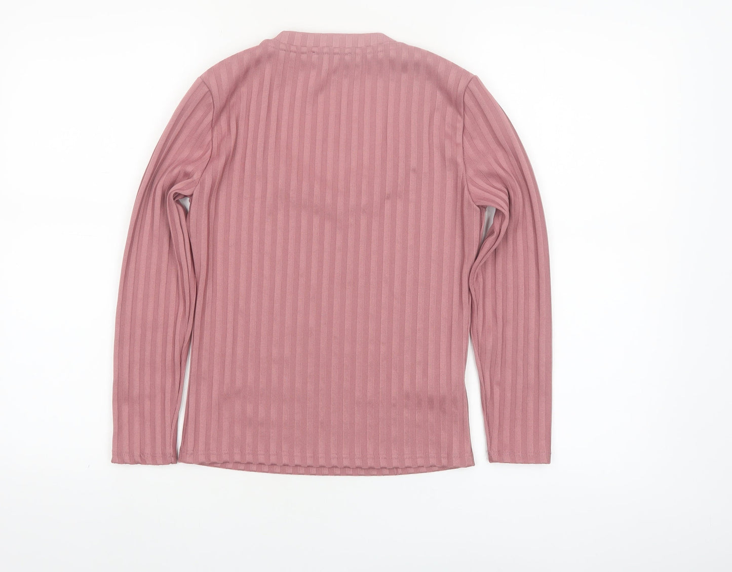 Mango Women Pink XS Ribbed Stretch Long Sleeve Scoop Neck Top