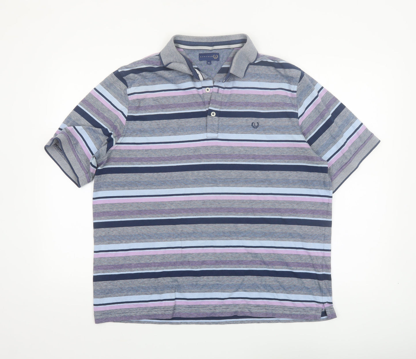 Lincoln Men's Multicoloured Striped Cotton Polo Shirt XL