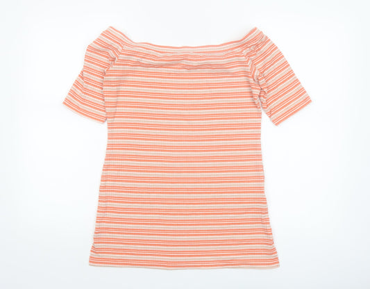 Next Women's Orange Striped Off Shoulder Short Sleeve Top Size 12