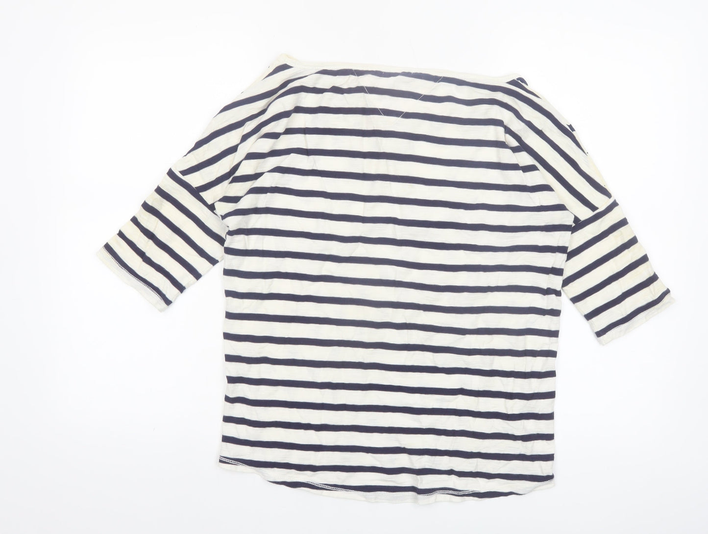 Hilfiger Denim Women's White Navy Star Stripe 3/4 Sleeve Cotton T-Shirt S