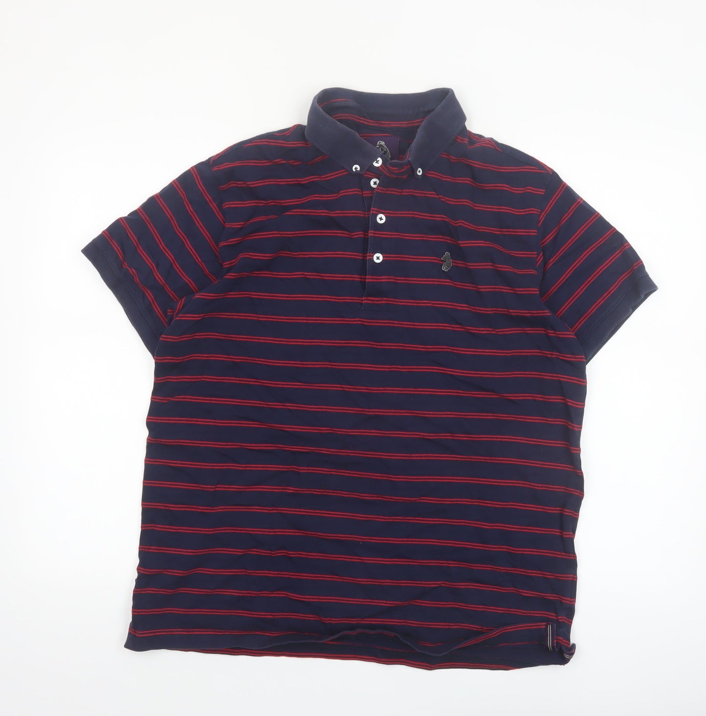 Luke Men's Navy Red Striped Cotton Polo Shirt XL