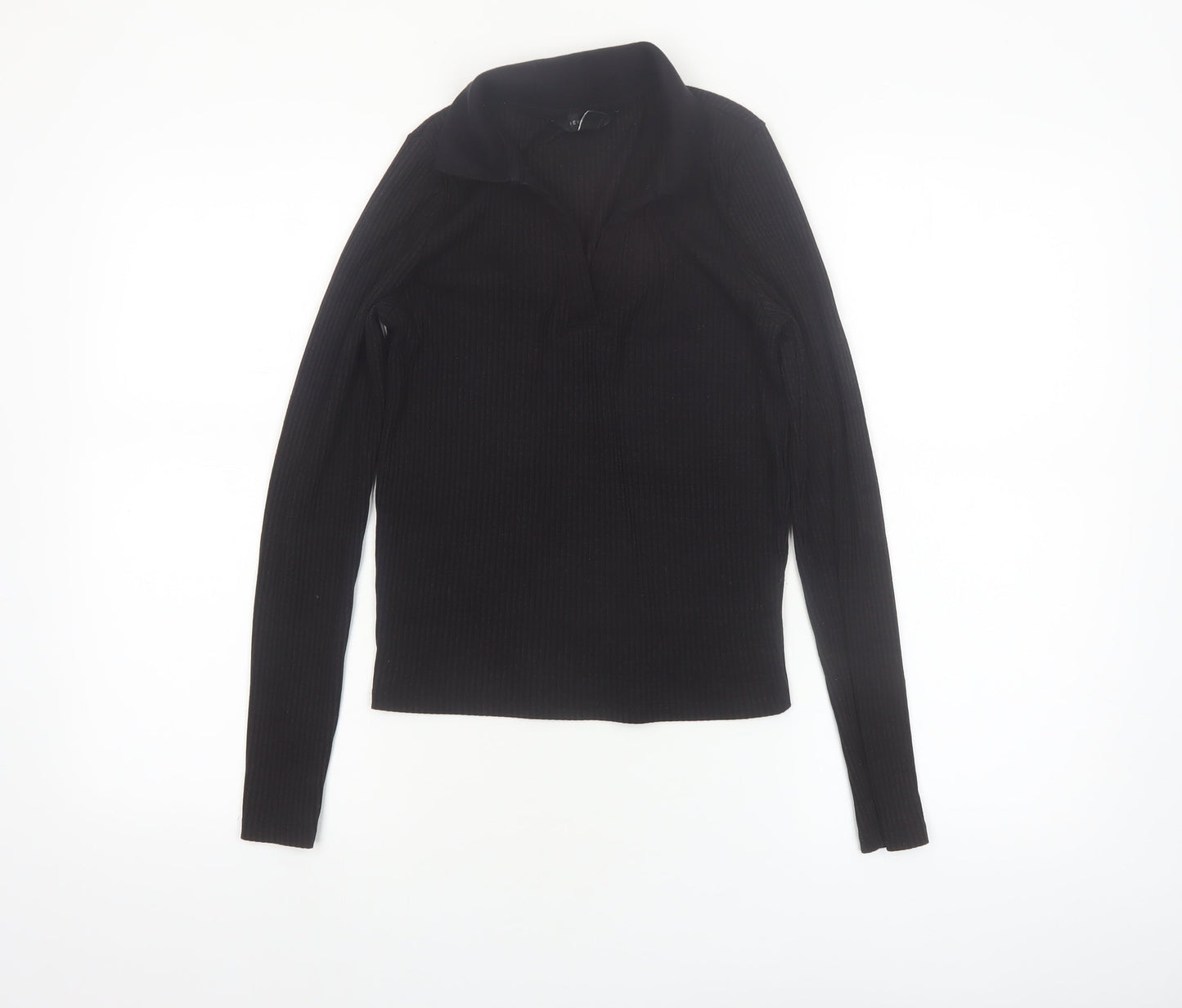 New Look Women's Black Collared Long Sleeve Knit Top Size 12