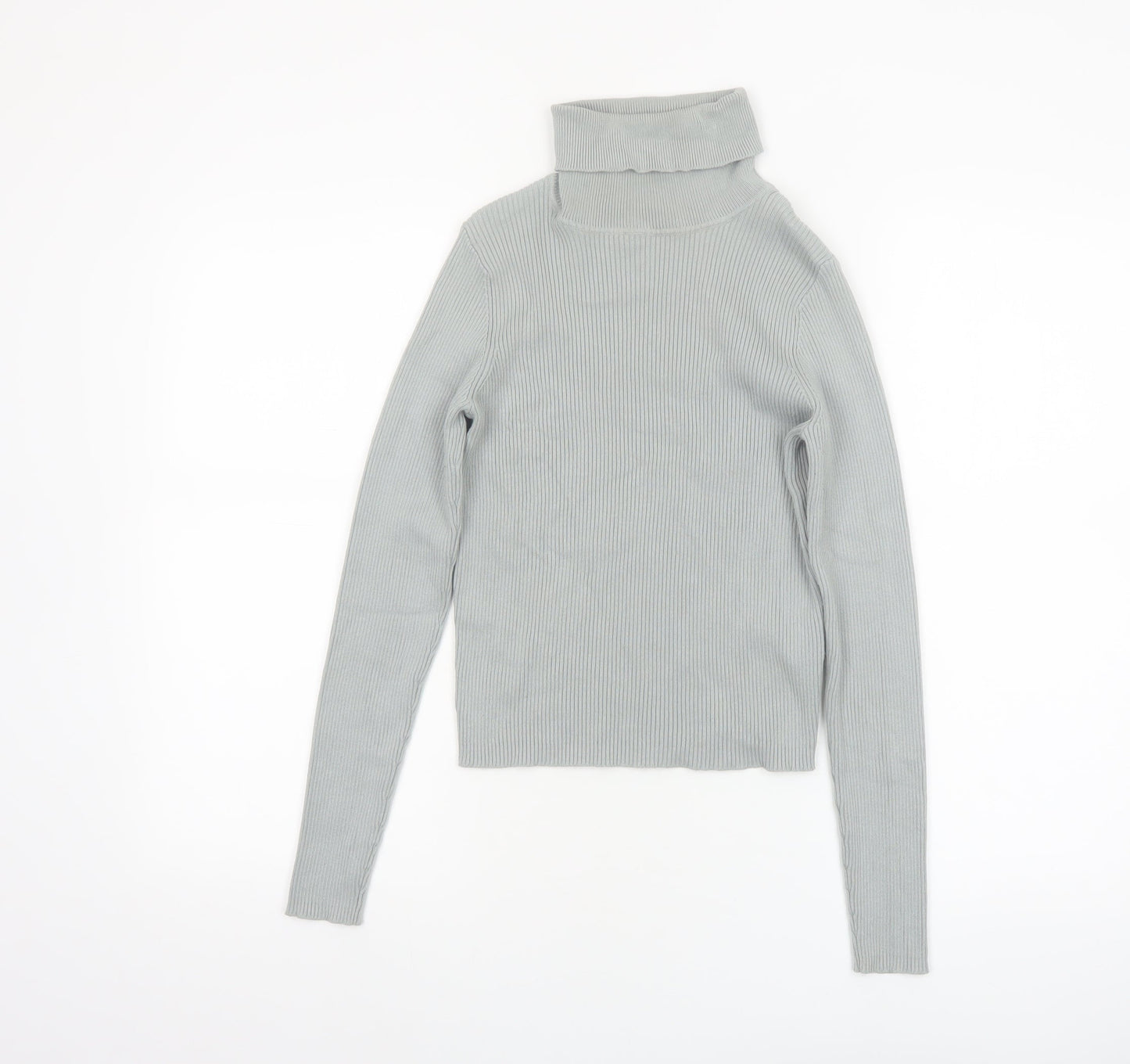 Pimkie Women's Grey Roll Neck Ribbed Jumper Size 12