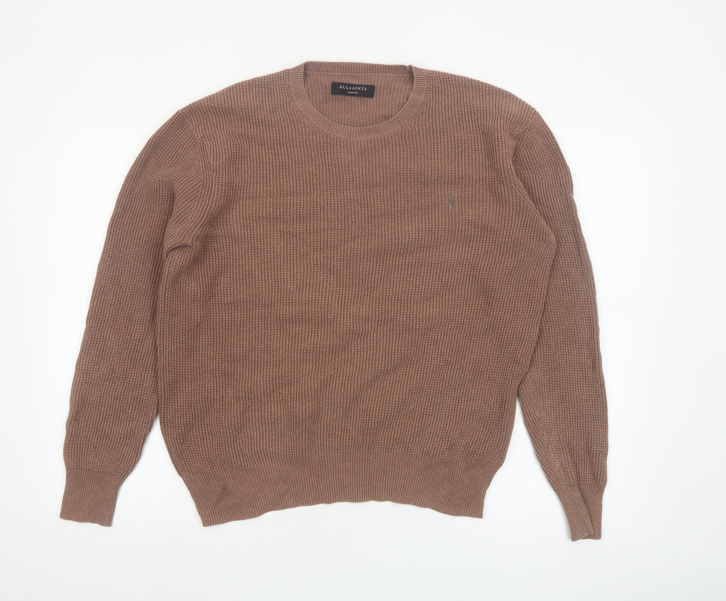 AllSaints Men's Brown Cotton Waffle Knit Jumper Medium
