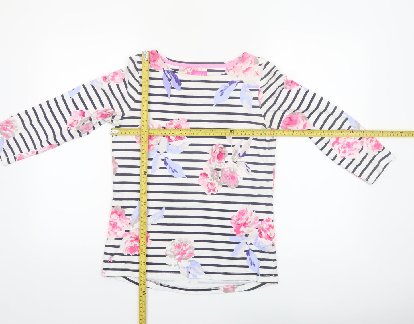 Joules Women’s Multicoloured Floral Stripe 3/4 Sleeve Cotton Tunic Top Size 8