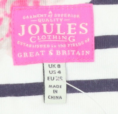 Joules Women’s Multicoloured Floral Stripe 3/4 Sleeve Cotton Tunic Top Size 8