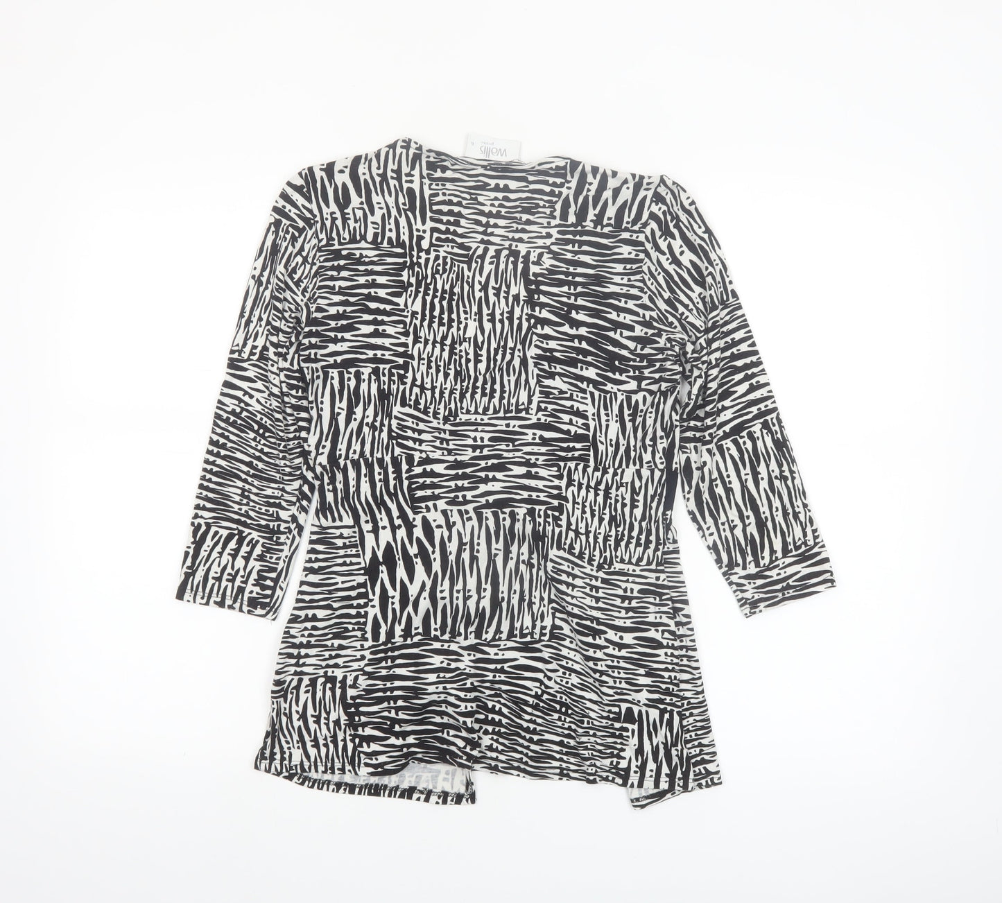 Wallis Petite Black Geometric Wrap Blouse Size 6 Women’s 3/4 Sleeve