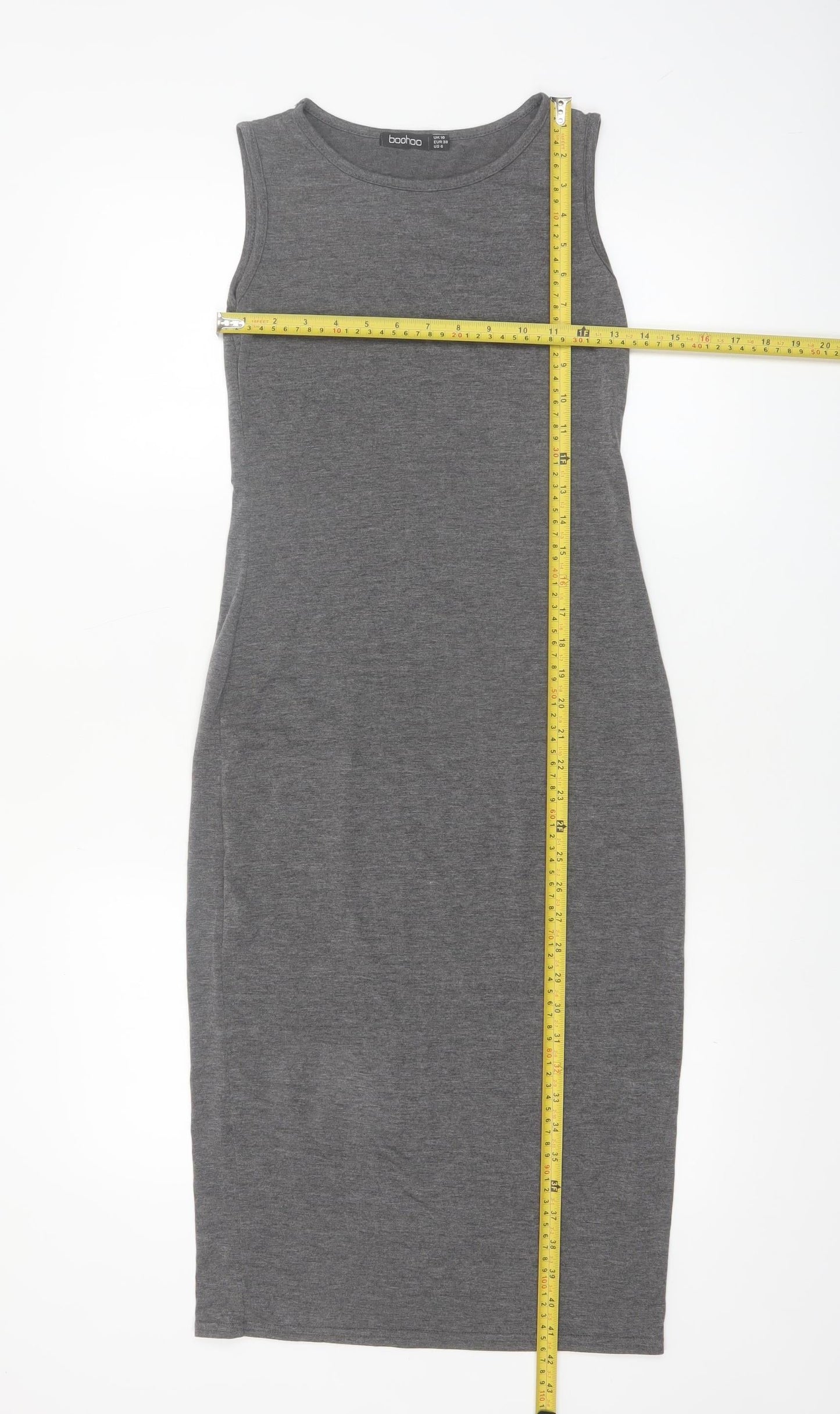 Boohoo Women’s Grey Midi Bodycon Sleeveless Dress Size 10