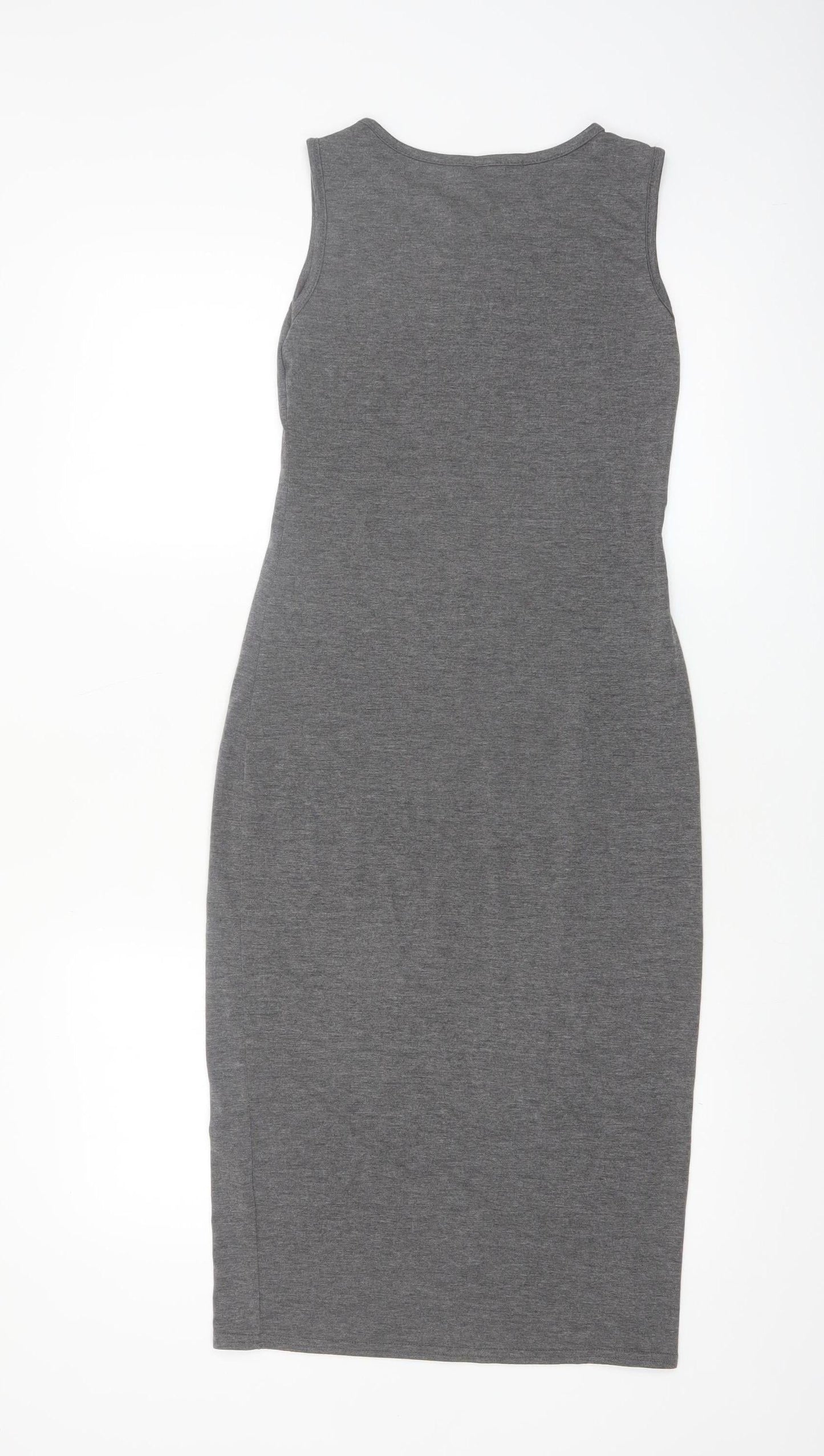 Boohoo Women’s Grey Midi Bodycon Sleeveless Dress Size 10