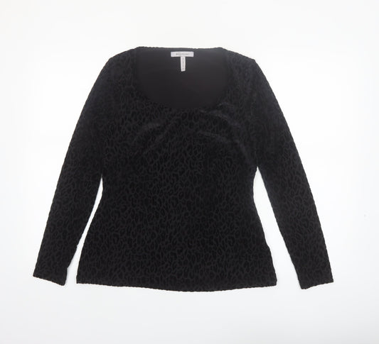 Bravissimo Women’s Black Animal Velvet Long Sleeve Tunic Top Size 12