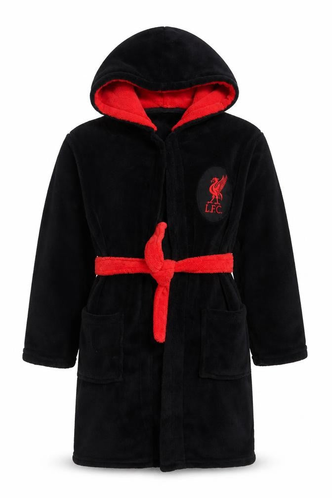 Liverpool FC Boys Black Fleece Hooded Robe 9-10 Years