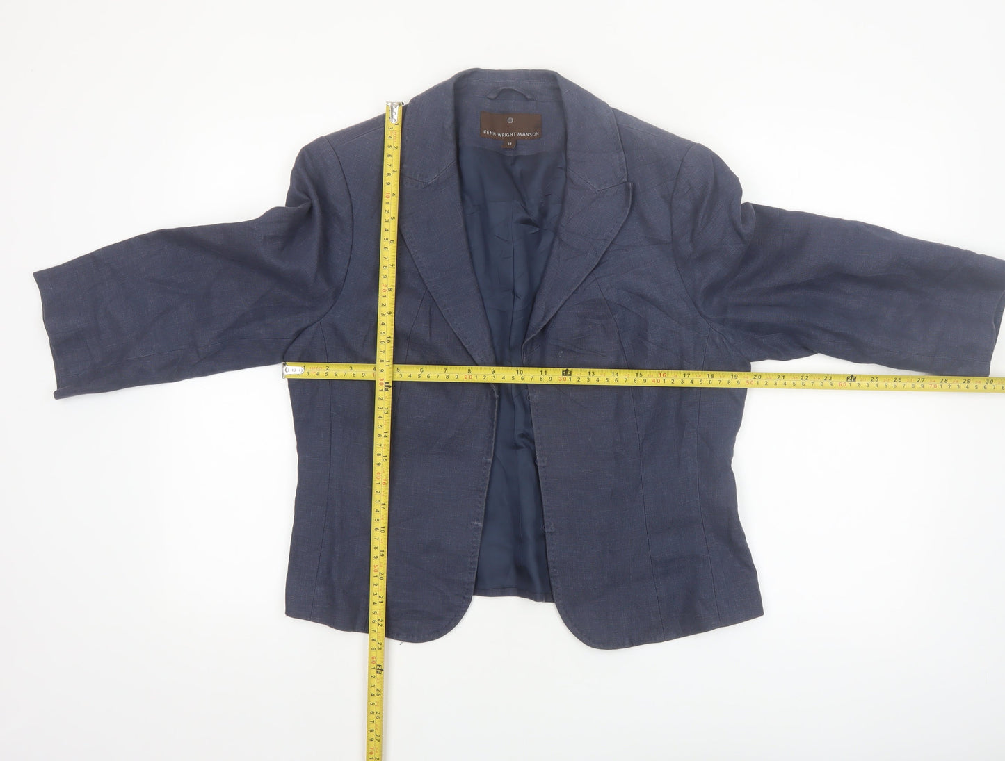 Fenn Wright Manson Women Blue Linen Blend Single-Breasted Blazer Size 14