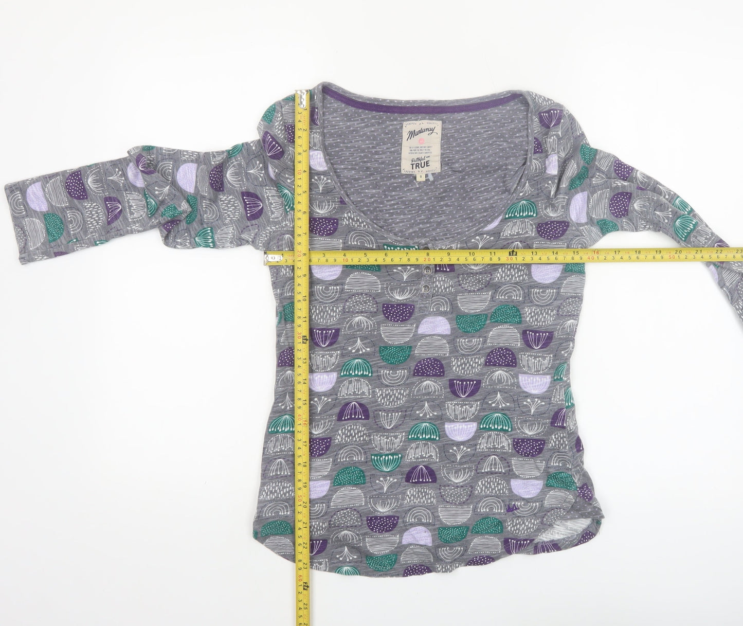 Mantaray Womens Grey Geometric Cotton Long Sleeve T-Shirt Size 8