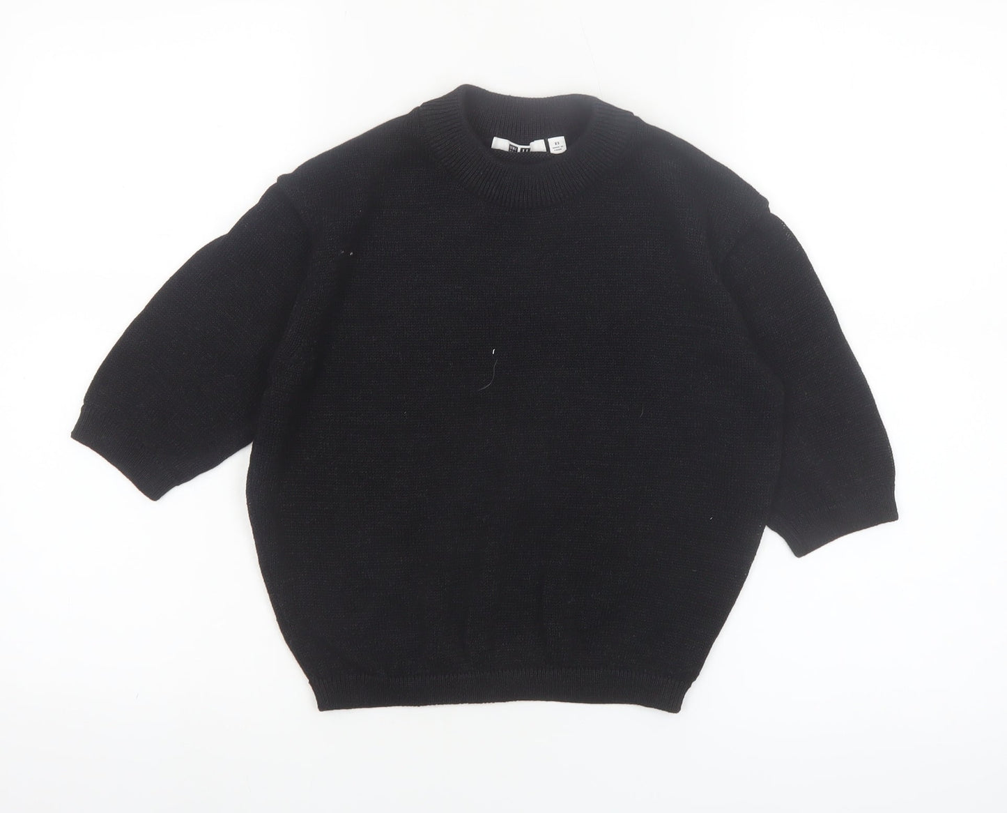 Uniqlo Women Black XS Basic Knit 3/4 Sleeve Crew Neck Top