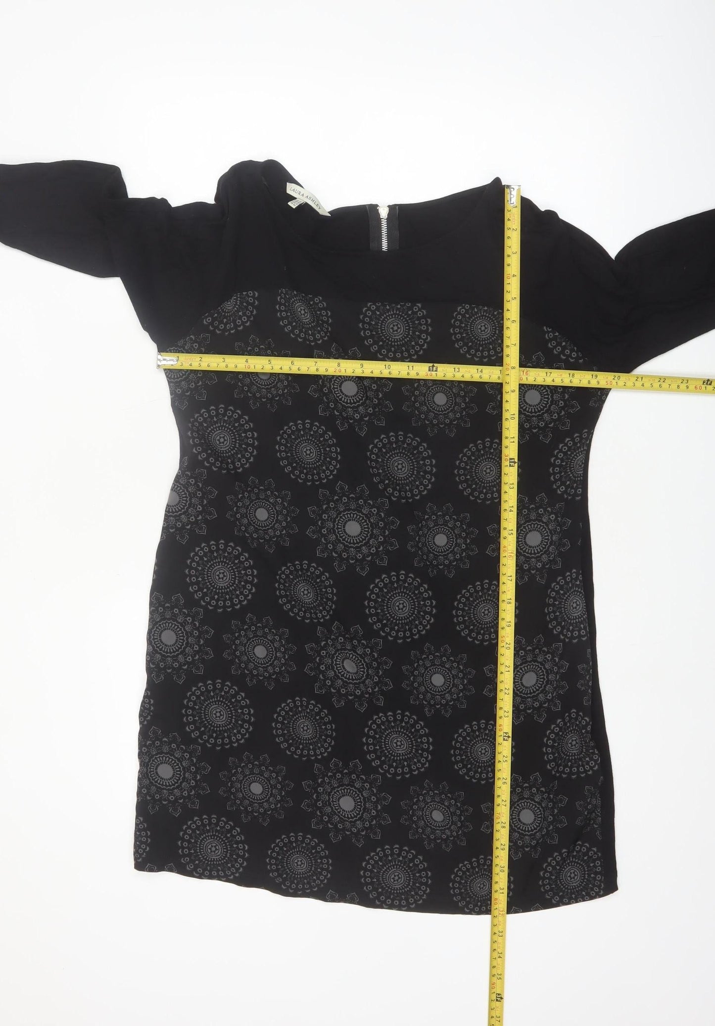 Laura Ashley Women Black Size 14 Tunic Blouse with Zip Detail