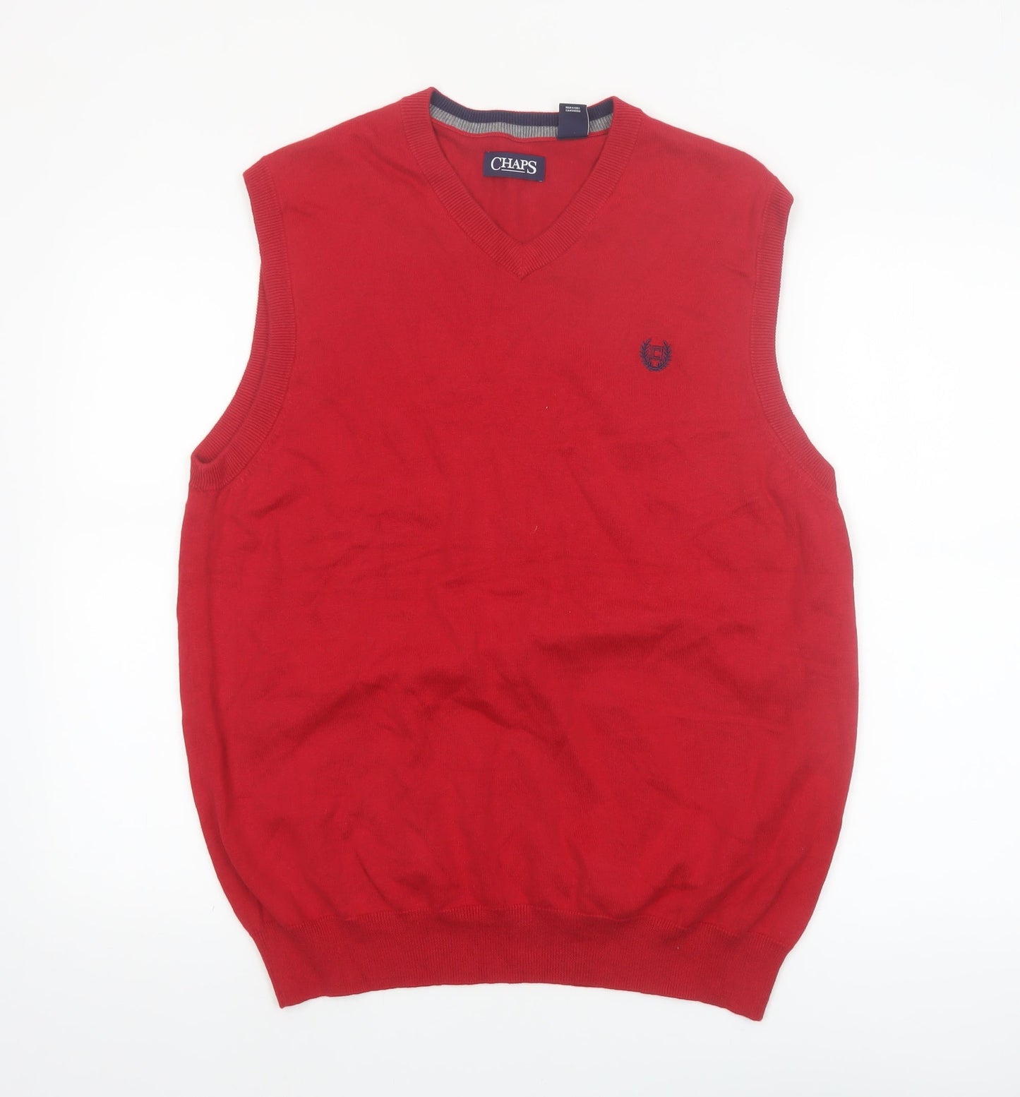 Chaps Men's Red Cotton V-Neck Sleeveless Vest Jumper Size L