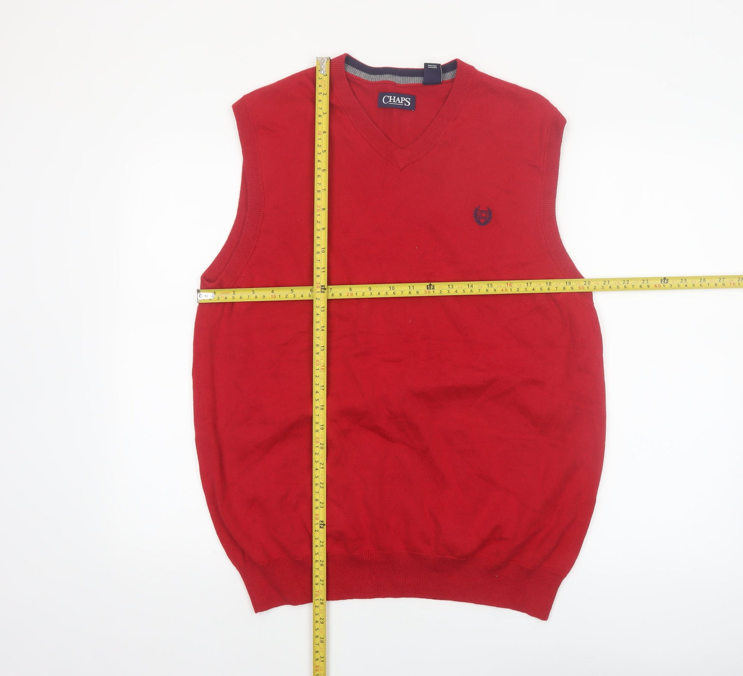 Chaps Men's Red Cotton V-Neck Sleeveless Vest Jumper Size L