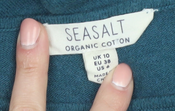 Seasalt Women Blue Size 10 Shift Dress Long Sleeve Organic Cotton Wool