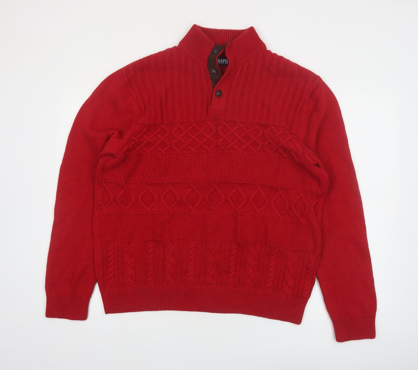 Chaps Men's Red Cotton Cable-Knit Henley Jumper Size L