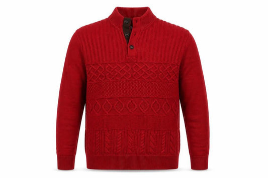 Chaps Men's Red Cotton Cable-Knit Henley Jumper Size L