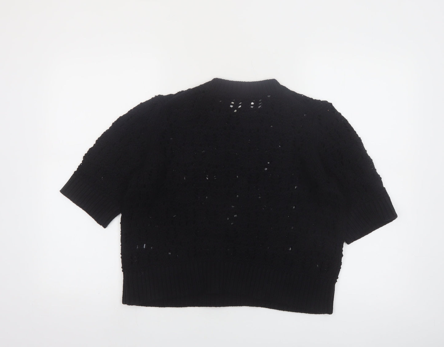 Marks and Spencer Per Una Women's Black Crochet Cotton Short Sleeve Jumper M