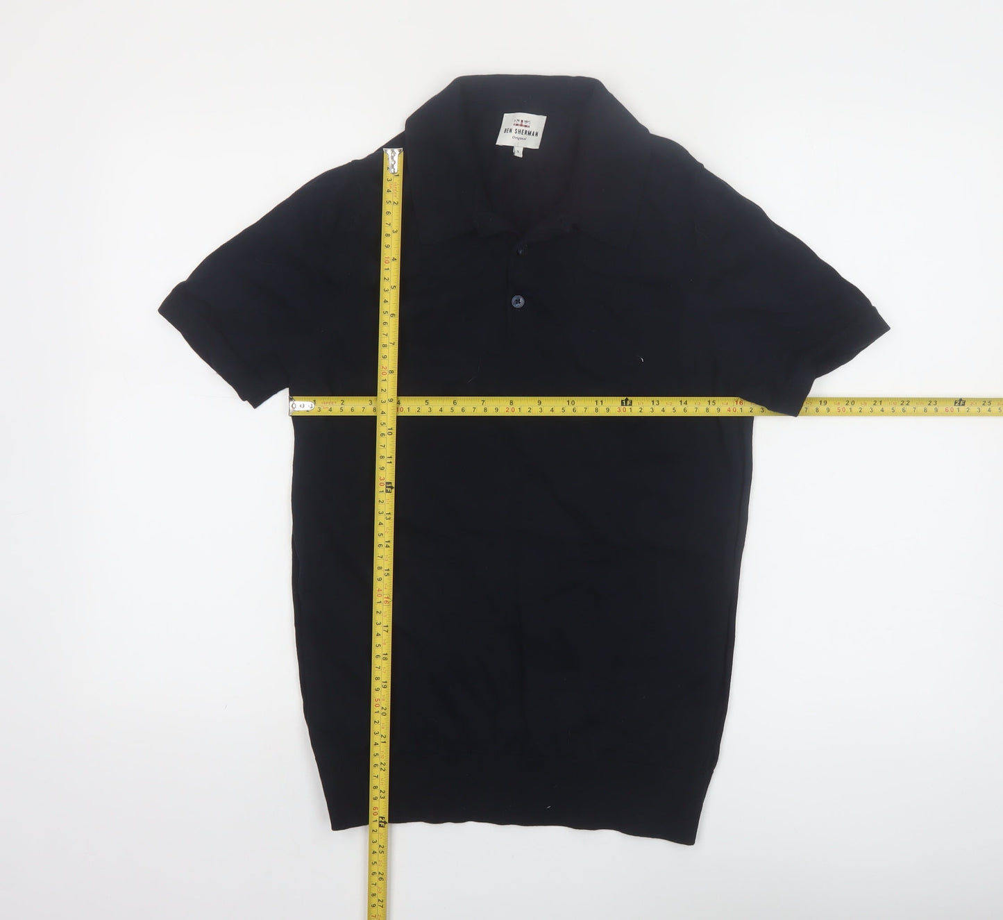 Ben Sherman Men's Black Cotton Short Sleeve Polo Shirt Size S