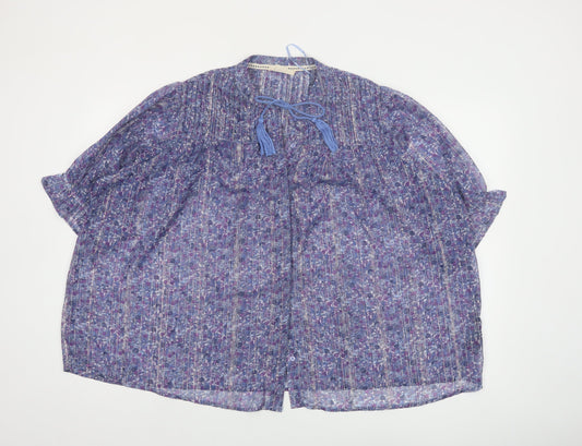 Autonomy Women’s Blue Floral Chiffon Pleated Tassel Boho Blouse Size L