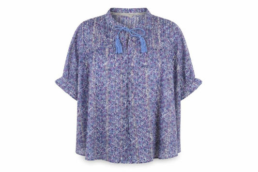 Autonomy Women’s Blue Floral Chiffon Pleated Tassel Boho Blouse Size L