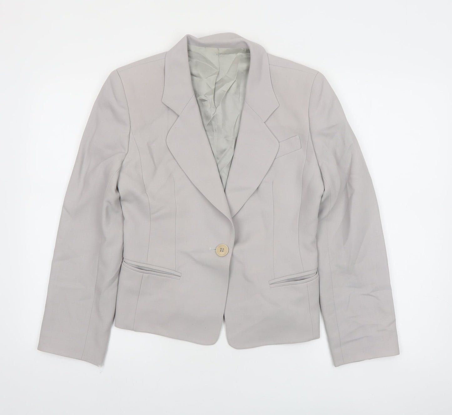 Hobbs Women Grey Wool Blazer Size 8 Classic Single-Breasted Jacket