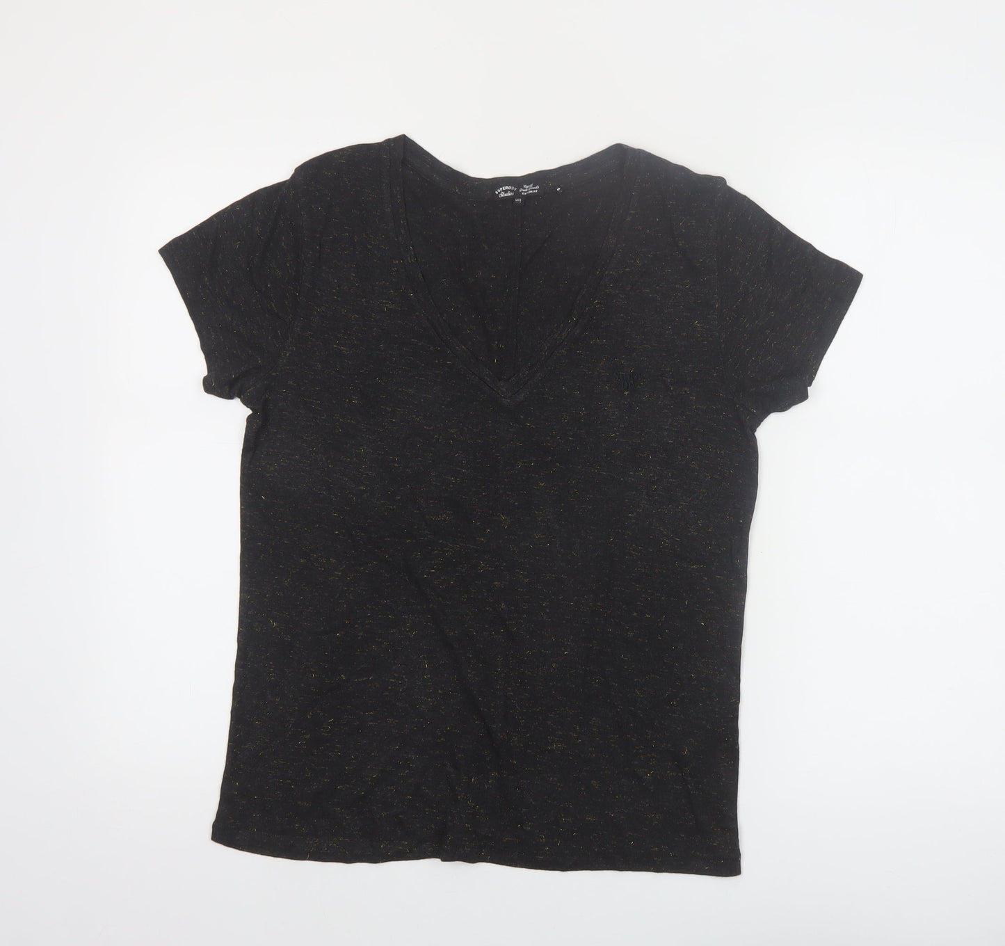 Superdry Women's Black V-Neck Short Sleeve Jersey T-Shirt Size 8