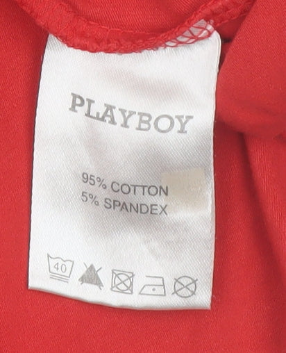 Playboy Womens Red Slim Fit Short Sleeve Stretch Cotton T-Shirt Size 16