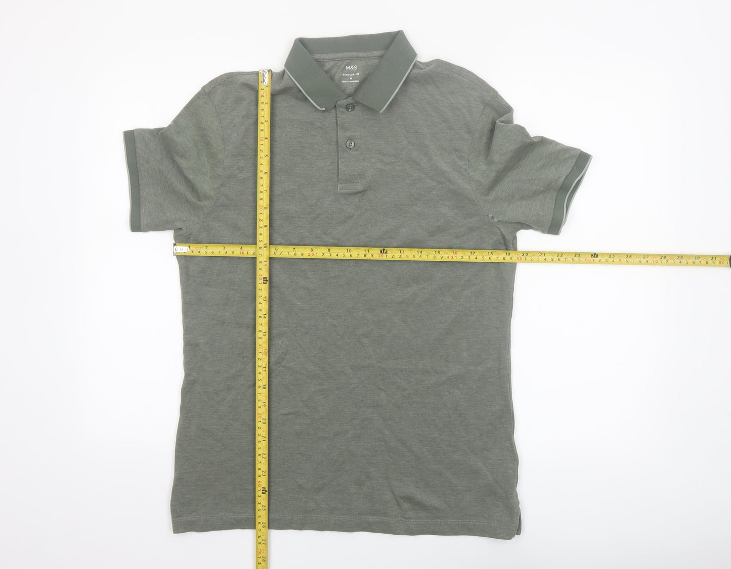 Marks and Spencer Men's Green Regular Fit Polo Shirt M