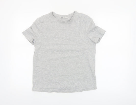 Zara Women Grey Basic Short Sleeve Cotton T-Shirt Size S