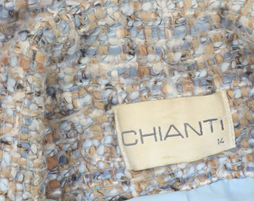 Chianti Women's Beige Blue Tweed Single-Breasted Blazer Size 14