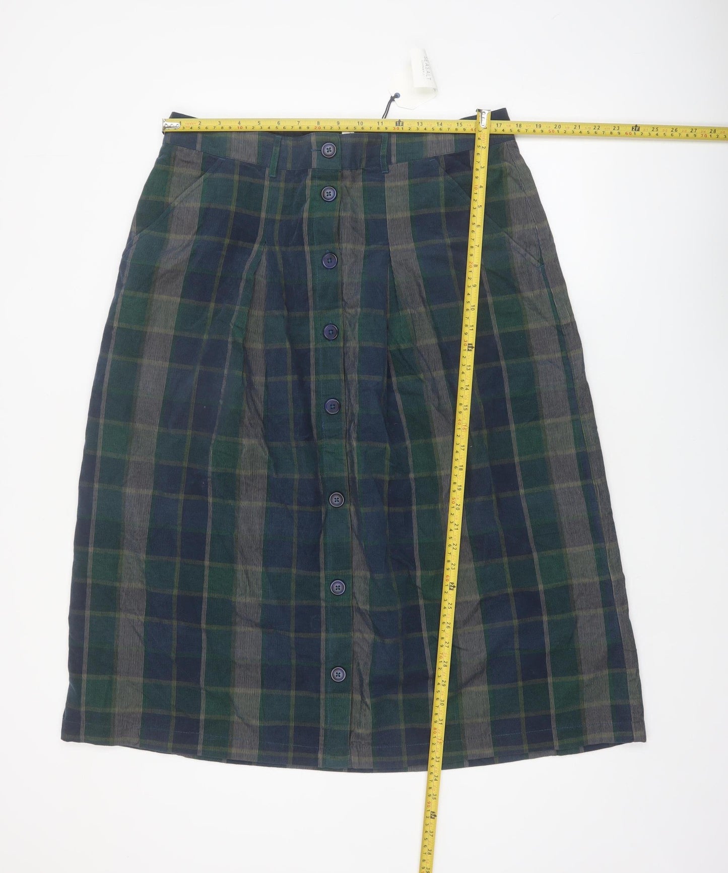 Seasalt Cornwall Women's Green Check A-Line Midi Cotton Skirt UK 16