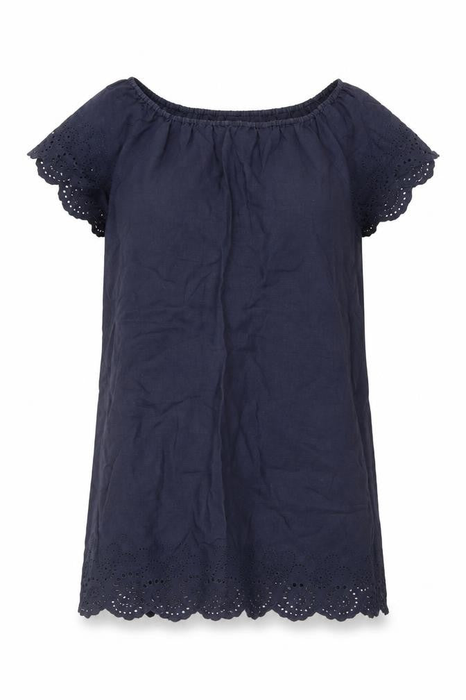The White Company Women’s Blue Linen Embroidered Shift Dress Size 16