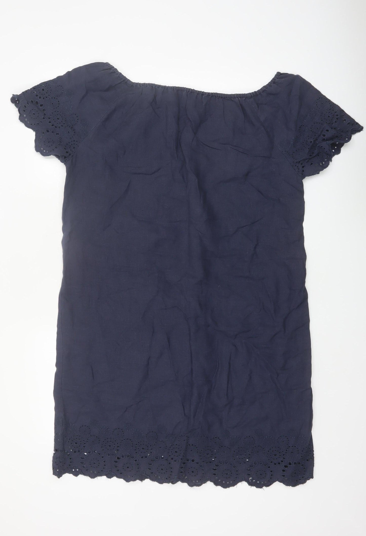 The White Company Women’s Blue Linen Embroidered Shift Dress Size 16