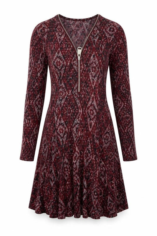 Apricot Women’s Red Geometric Long Sleeve Skater Dress S