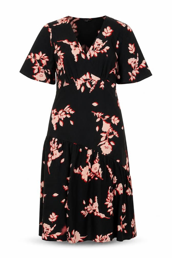 New Look Petite Black Floral Wrap Knee Length Dress Size 10