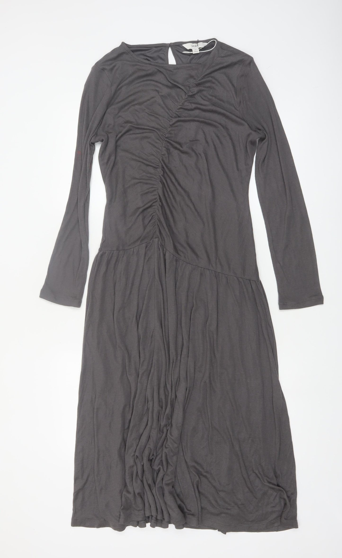Marks and Spencer Women Grey Size 12 Midi Fit & Flare Dress