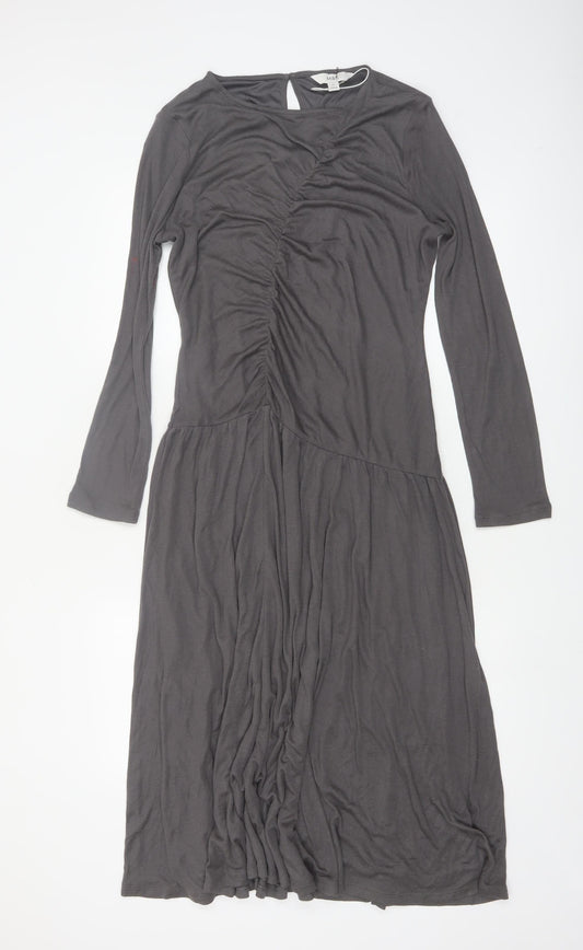 Marks and Spencer Women Grey Size 12 Midi Fit & Flare Dress