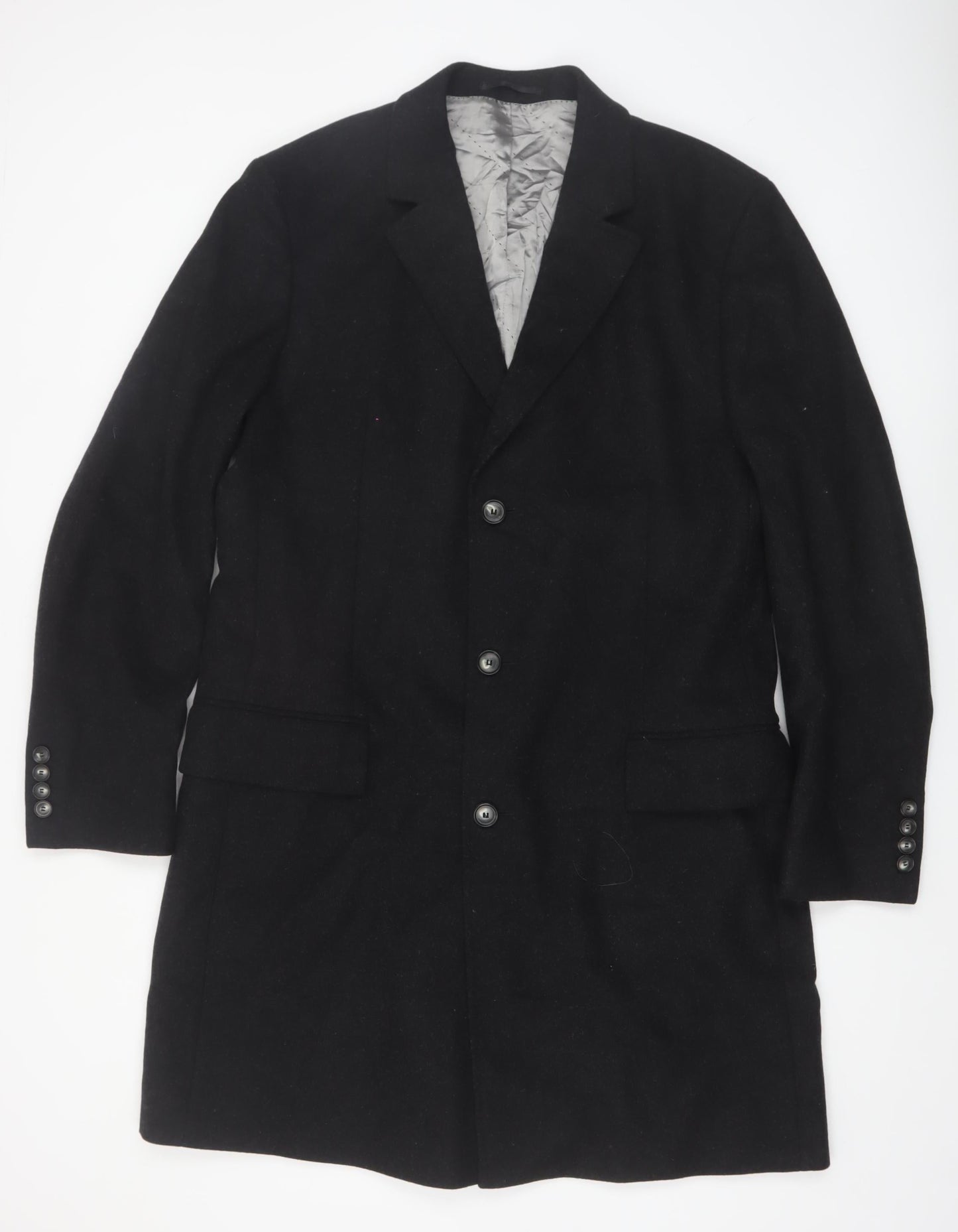 Hugo Boss Men's Black Wool Cashmere Long Overcoat Size 54