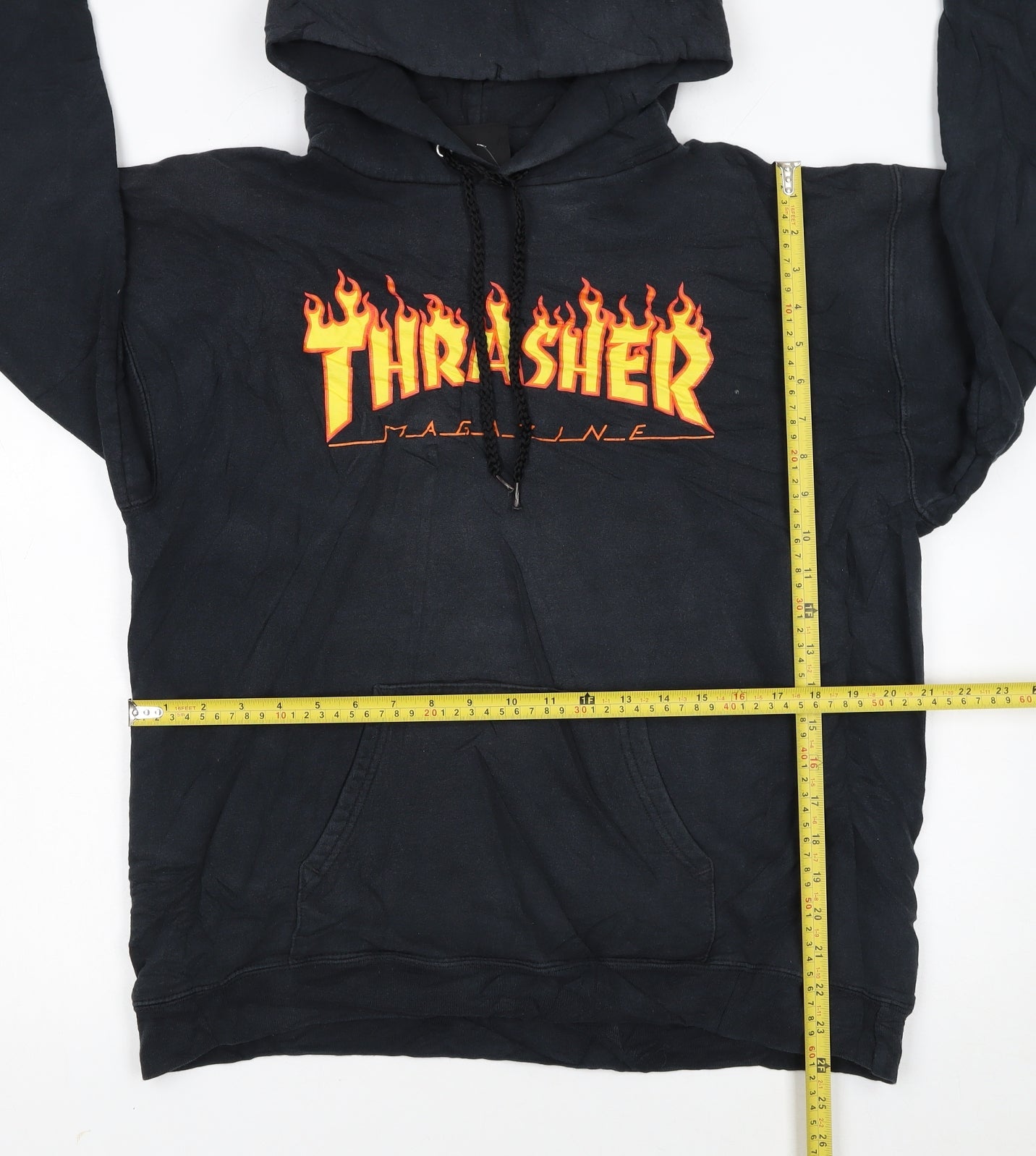 Thrasher Men's Black Pullover Hoodie M Flame Logo Skate Fleece