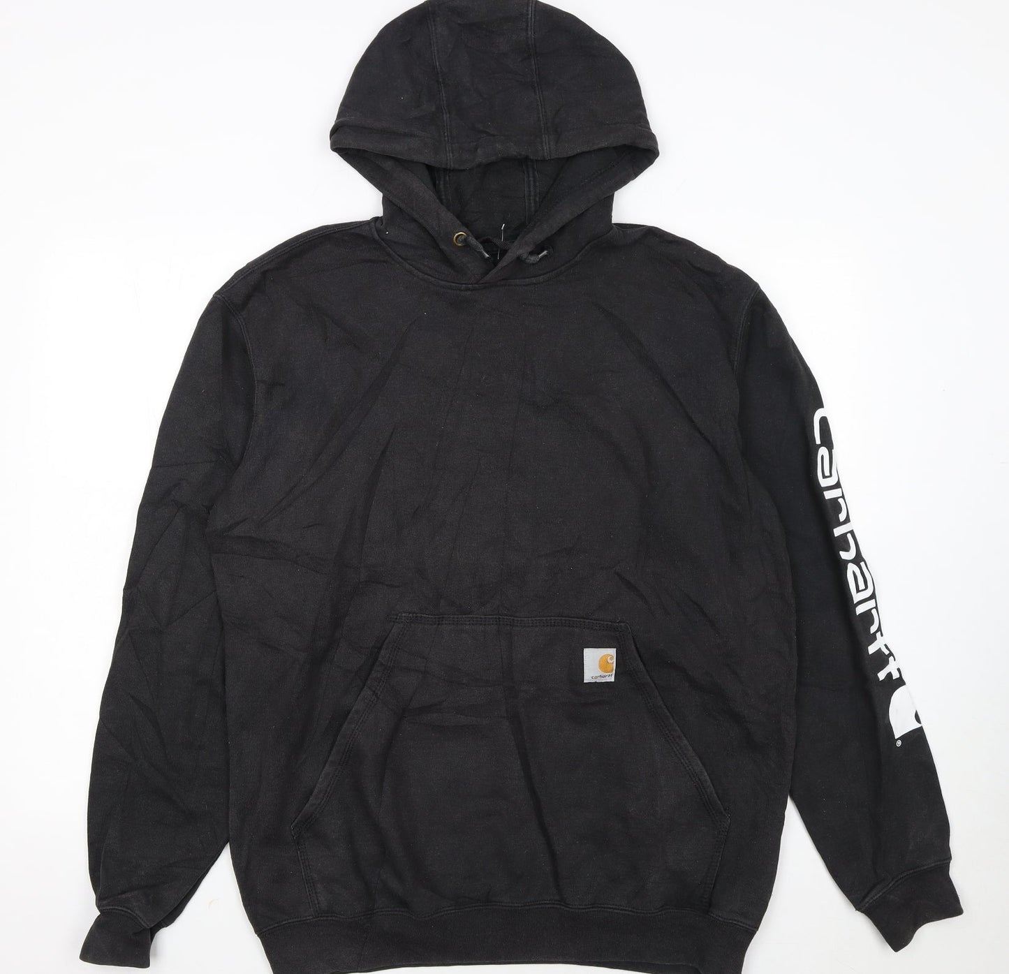Carhartt Men's Black Pullover Hoodie Medium Loose Fit Logo Sleeve