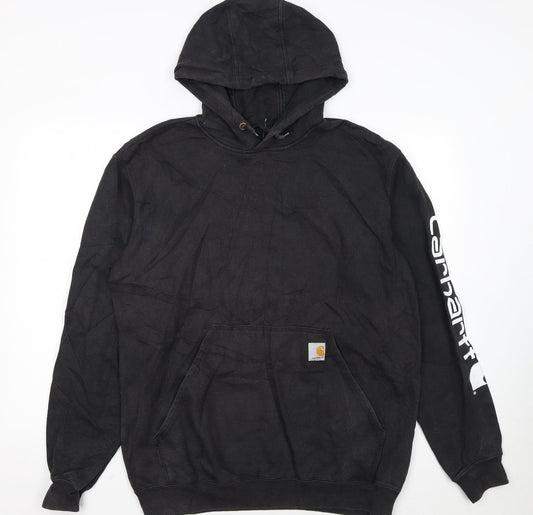Carhartt Men's Black Pullover Hoodie Medium Loose Fit Logo Sleeve