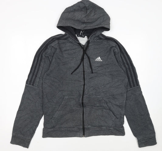 Adidas Women Dark Grey Full Zip Hoodie Size M Hooded Sweatshirt
