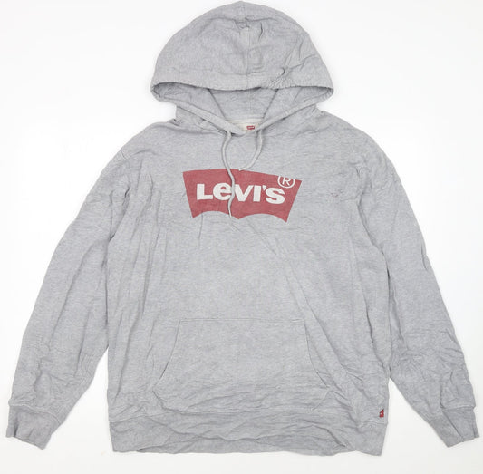 Levi's Mens Grey Pullover Hoodie L Logo Graphic Print Sweatshirt