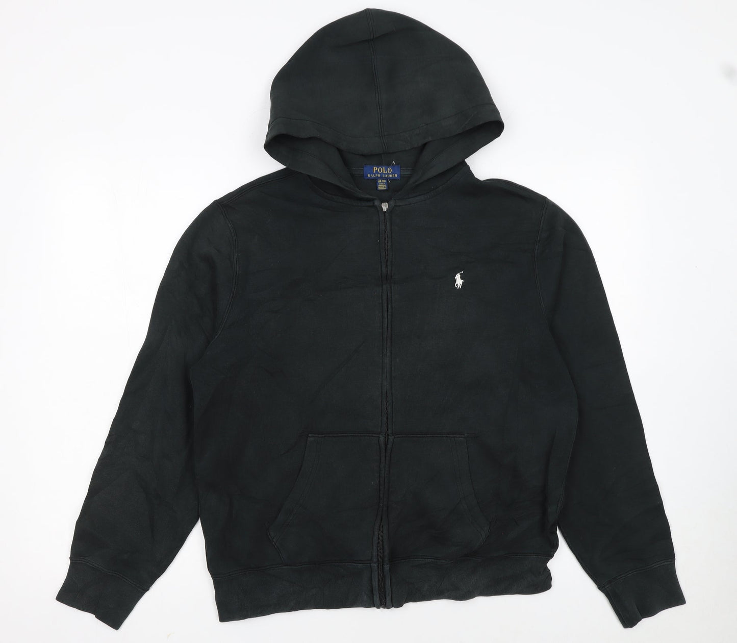 Polo Ralph Lauren Boys Black Full Zip Hoodie Size 18-20 Cotton Blend