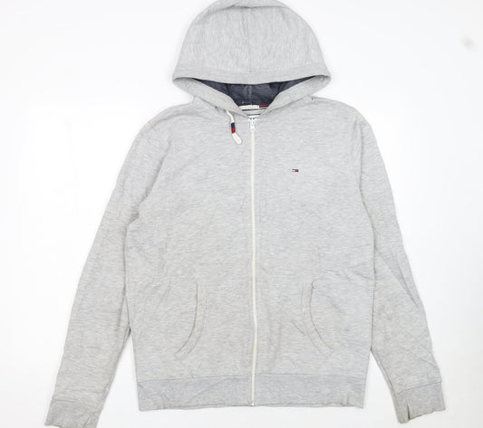 Hilfiger Denim Men's Grey Long Sleeve Hoodie L Cotton Blend Zip Up